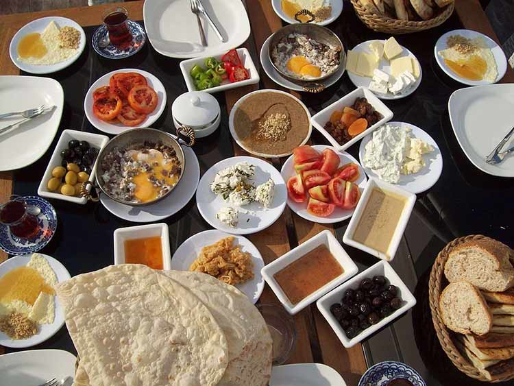 turkey a traditional breakfast consists of bread cheese butter olives eggs tomatoes cucumbers jam honey and kaymak it can also include sucuk a spicy turkish sausage and turkish tea